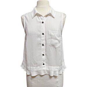Cabi White Sleeveless Button Up Blouse Pleated Ruffle‎ Hem Capsule Office Small